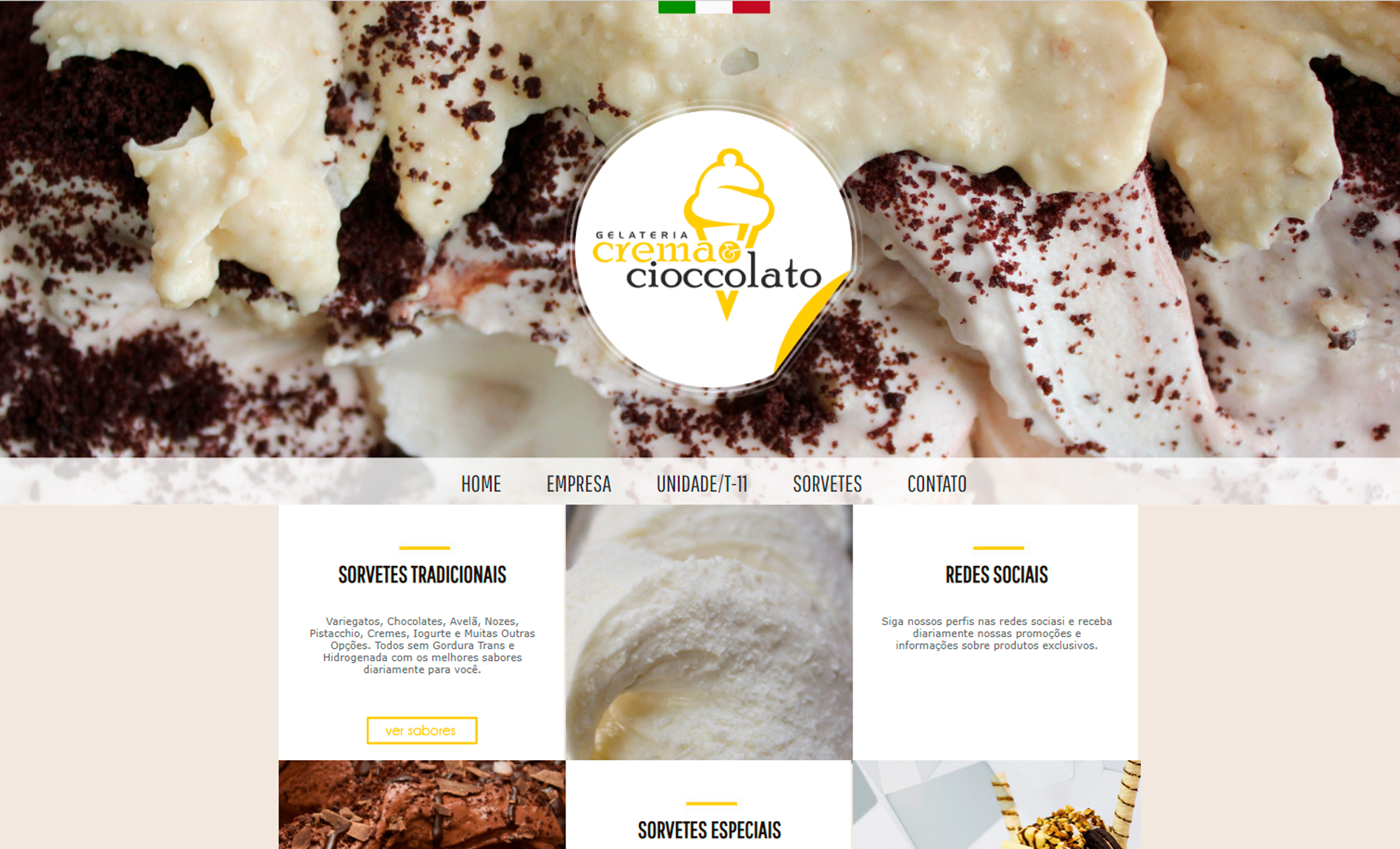 Desenvolvimento de Site Crema e Cioccolato Gelateria - AsWeb