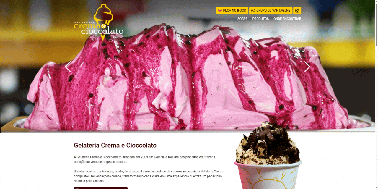 Desenvolvimento de Site Crema e Cioccolato Gelateria - AsWeb
